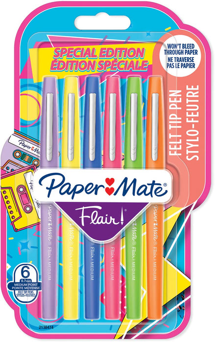 Paper Mate viltstift Flair Retro, blister van 6 stuks met medium punt