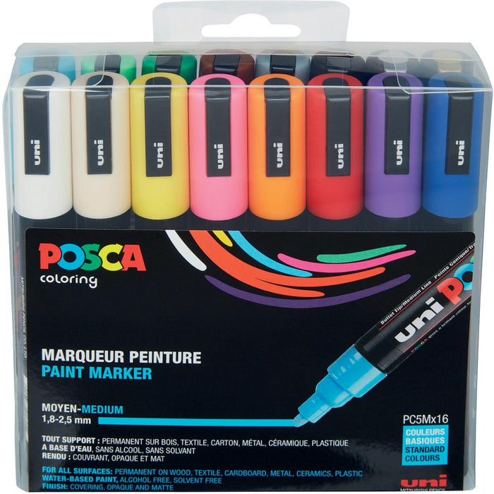 Posca verfstift PC-5M, set van 16 stuks in verschillende kleuren