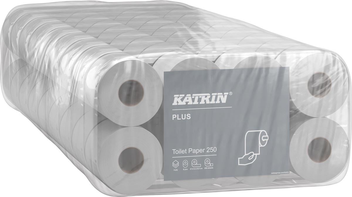 Katrin Plus toiletpapier Soft, 3-laags, 250 vel per rol, pak van 8 rollen 9 stuks