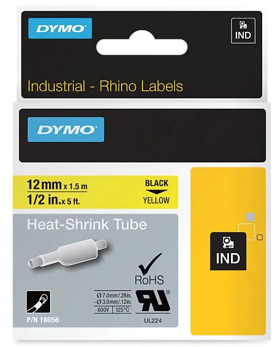 Dymo RHINO krimpkous 12 mm, zwart op geel