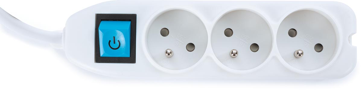 Perel stekkerdoos met 3 stopcontacten en schakelaar, inclusief kabelbox, wit, voor België