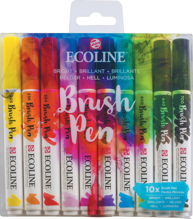 Ecoline Brush pen set, 10 stuks, heldere kleuren met ronde punt