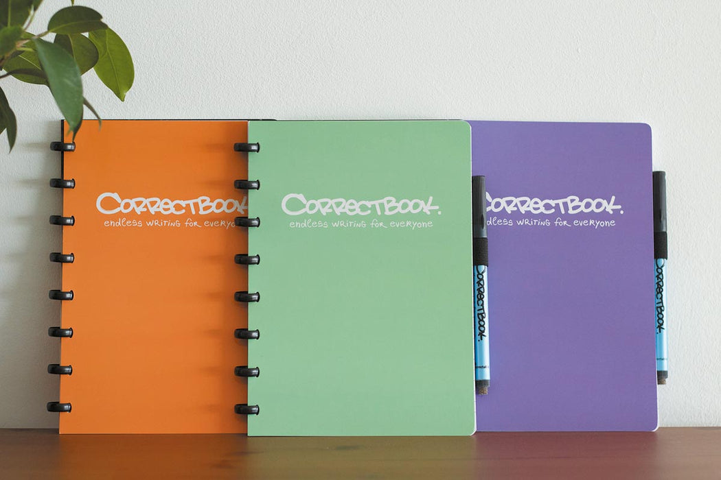 Correctbook A5 Original: uitwisbaar/notitieboek, gelijnd, Misty Mint (muntgroen) met marker en doekje - Duurzaam schrijfmateriaal