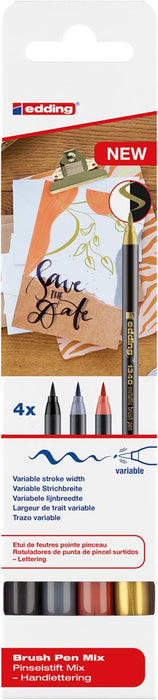 Edding metallic brushpen Mix e-1340, assorti, set van 4 stuks 10 stuks, OfficeTown