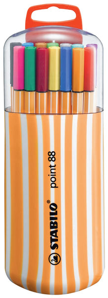 STABILO point 88 fineliner, Zebrui box, etui van 20 stuks in geassorteerde kleuren