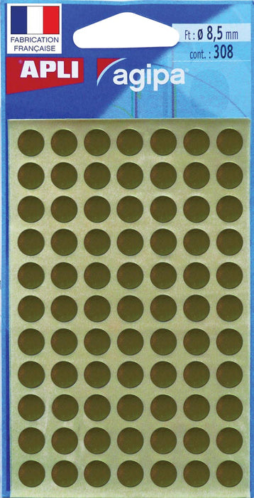Agipa ronde etiketten in etui, 8 mm goud, 308 stuks, 77 per vel