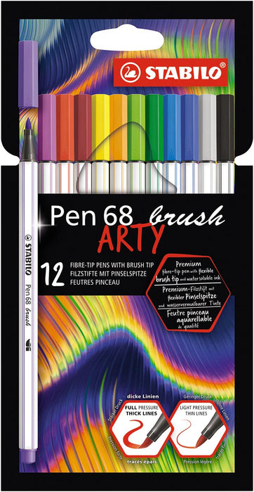 STABILO pen 68 brush ARTY, set van 12 stuks, assorti met aquarelpenseelstiften