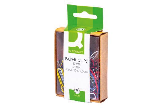Q-CONNECT papierklemmen, 32 mm, doos van 75 stuks, ophangbaar, geassorteerde kleuren. 10 stuks, OfficeTown