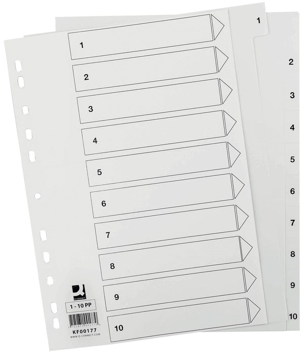 Tabbladen set 1-10, Q-CONNECT, met indexblad, ft A4, in het wit