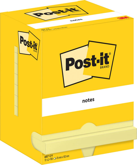 Post-It Notes, 100 vellen, afmeting 76 x 102 mm, geel, 12 blokken per verpakking