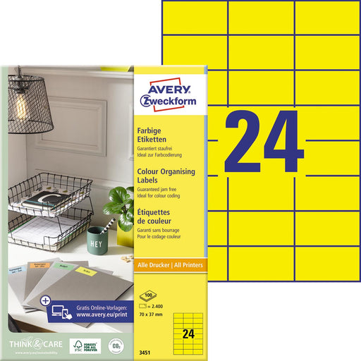 Avery gekleurde universele etiketten ft 70 x 37 mm (b x h), 2400 stuks, geel 5 stuks, OfficeTown