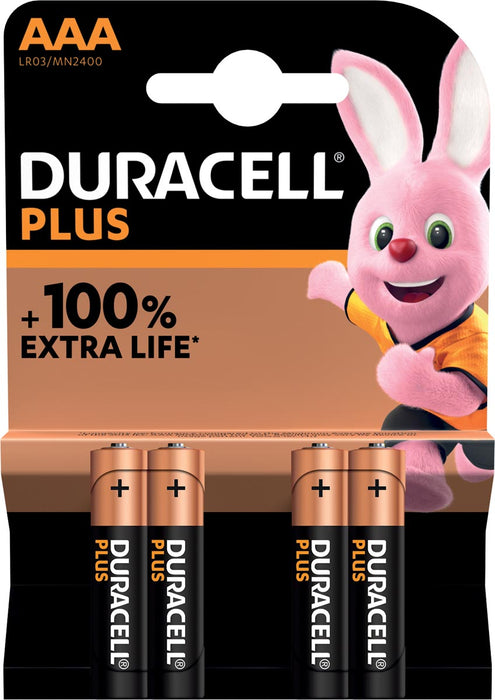 Duracell Plus AAA-alkalinebatterijen, pack van 4 stuks