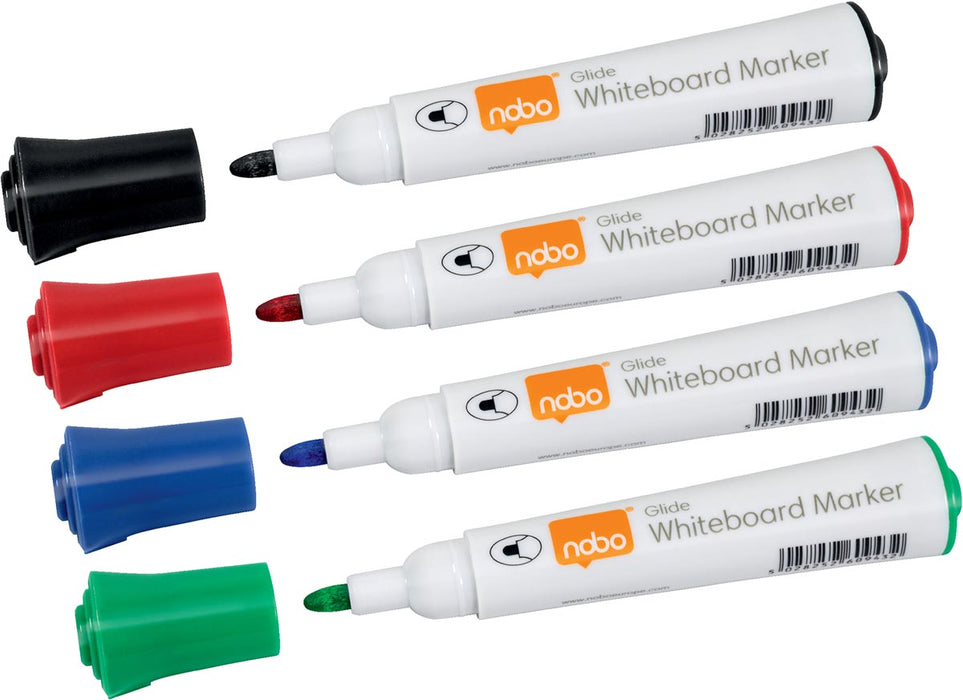Nobo Glide whiteboardmarker, set van 4 stuks, diverse kleuren, op blister