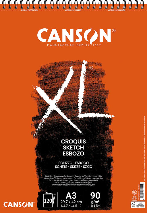 Canson schetsblok XL ft 29,7 x 42 cm (A3), blok van 120 blad 5 stuks, OfficeTown