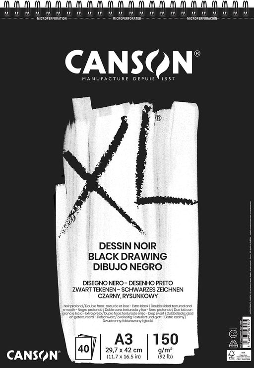 Canson tekenblok XL 150g/m² ft A3, 40 vel, zwart 5 stuks, OfficeTown