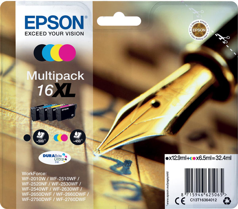 Epson inktcartridge 16XL, 450-500 pagina's, OEM C13T16364012, 4 kleuren