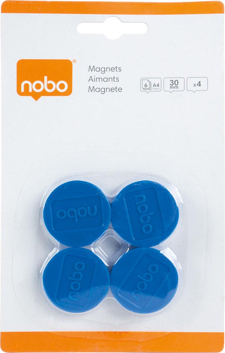 Nobo magneten, blauw, 30 mm diameter, 4 stuks per blister