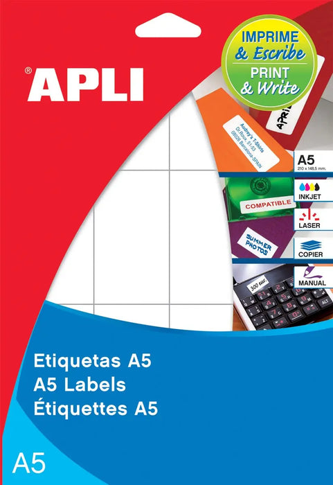 Witte Etiketten Apli Print & Write ft 16 x 22 mm, 990 stuks, 66 per blad (1864)