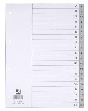 Q-CONNECT alfabetische tabbladen, A4, PP, met indexblad, 20 tabs, grijs 25 stuks, OfficeTown