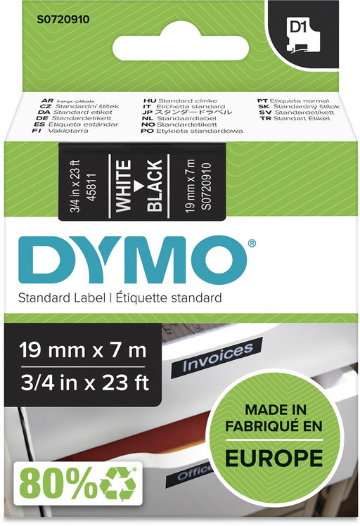 Dymo D1 tape 19 mm, wit op zwart 5 stuks, OfficeTown