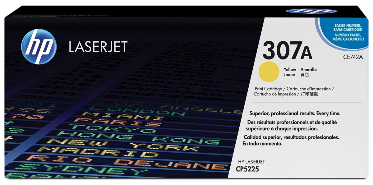 HP toner 307A, 7 300 pagina's, OEM CE742A, geel for Color LaserJet CP 5200 Serie