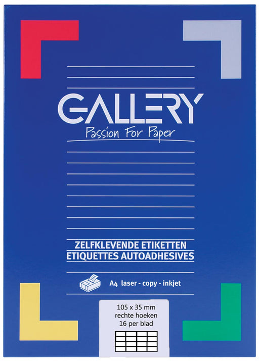 Gallery witte etiketten ft 105 x 35 mm (b x h), rechte hoeken, doos van 1.600 etiketten 5 stuks, OfficeTown