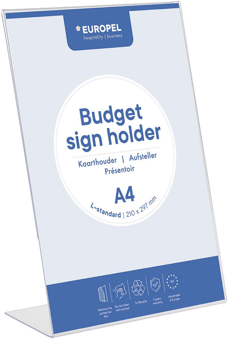 Folderhouder Europel Budget met L-voet voor A4-formaat met zijdelingse opening