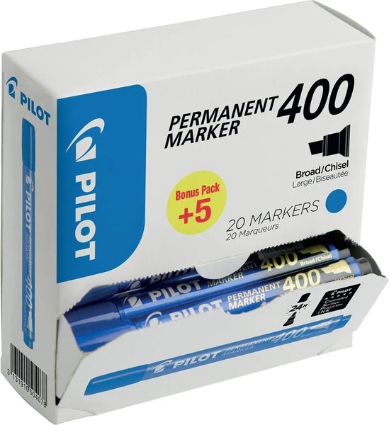 Pilot permanente marker 400, XXL doos met 15 + 5 stuks, blauw