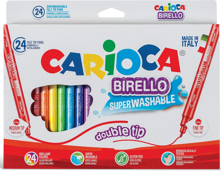 Carioca Viltstift Dubbelpunter Birello Superwashab 24 stiften met Kartonnen Etui