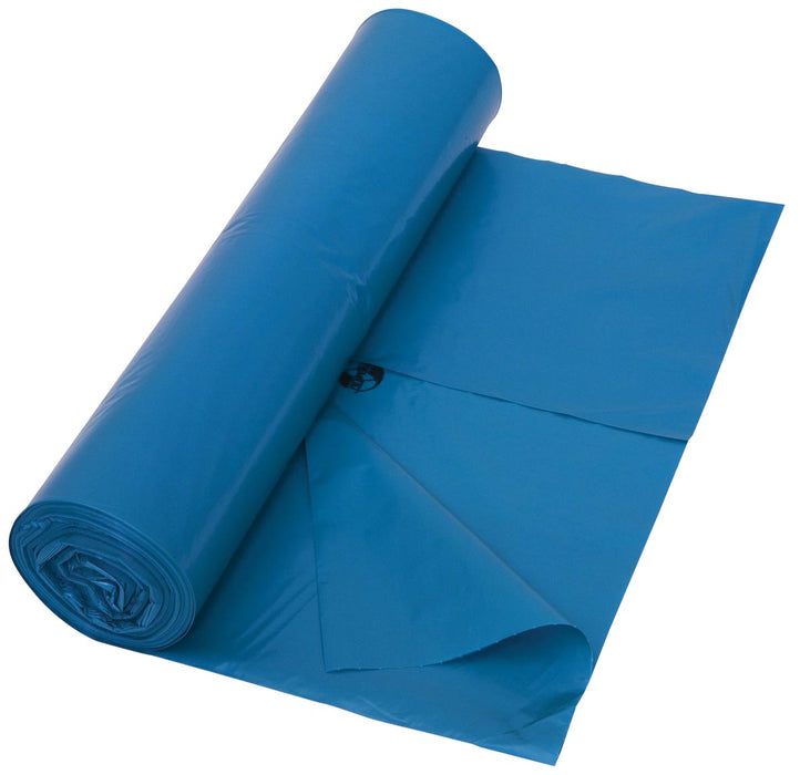 Vuilniszak 120 liter, 80 x 100 cm, 45 micron, blauw, rol van 25 stuks met 97% gerecycleerd materiaal