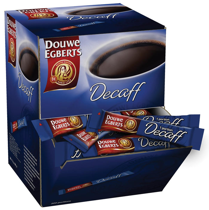 Douwe Egberts decafé oploskoffie, 1,5 g per stokje, doos van 200 stuks