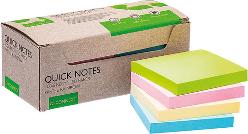 Q-CONNECT Quick Notes Recycled pastel, ft 76 x 76 mm, 100 vel, doos van 12 stuks in geassorteerde kleuren 12 stuks, OfficeTown