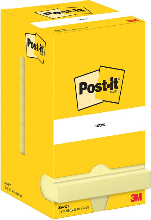 Post-It Notes, 100 vel, ft 76 x 76 mm, geel, pak van 12 blokken 12 stuks, OfficeTown