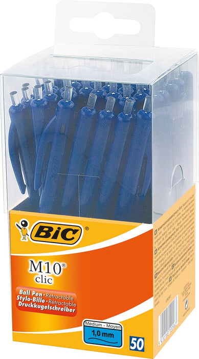 Bic balpen M10 Clic, doos van 50 stuks, blauw met medium punt
