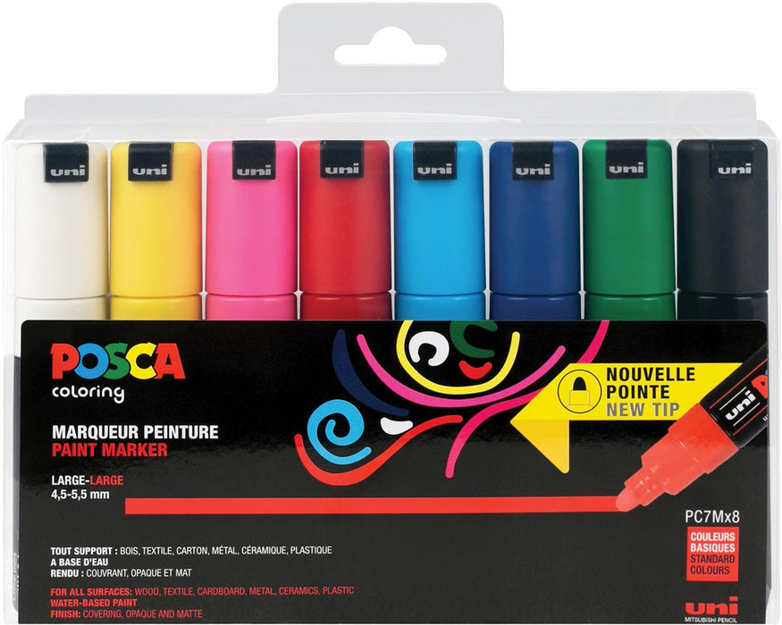 Posca paintmarker PC-7M, set van 8 markers in geassorteerde basiskleuren 12 stuks, OfficeTown