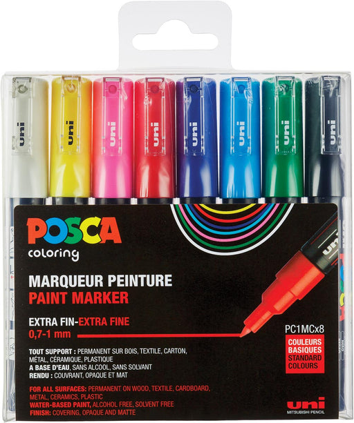 Posca paintmarker PC-1MC, set van 8 markers in geassorteerde basiskleuren 12 stuks, OfficeTown