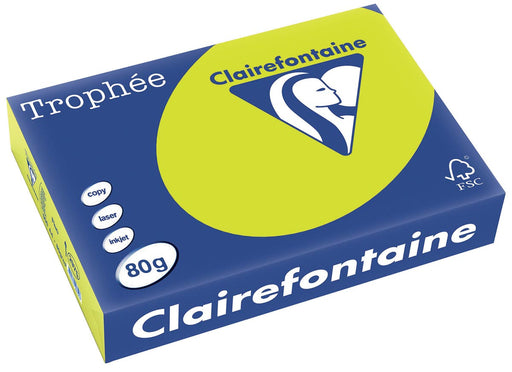 Clairefontaine Trophée Intens, gekleurd papier, A4, 80 g, 500 vel, fluo groen 5 stuks, OfficeTown