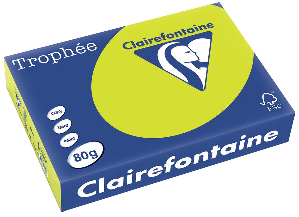 Clairefontaine Trophée Intens, gekleurd papier, A4, 80 g, 500 vel, fluo groen 5 stuks, OfficeTown