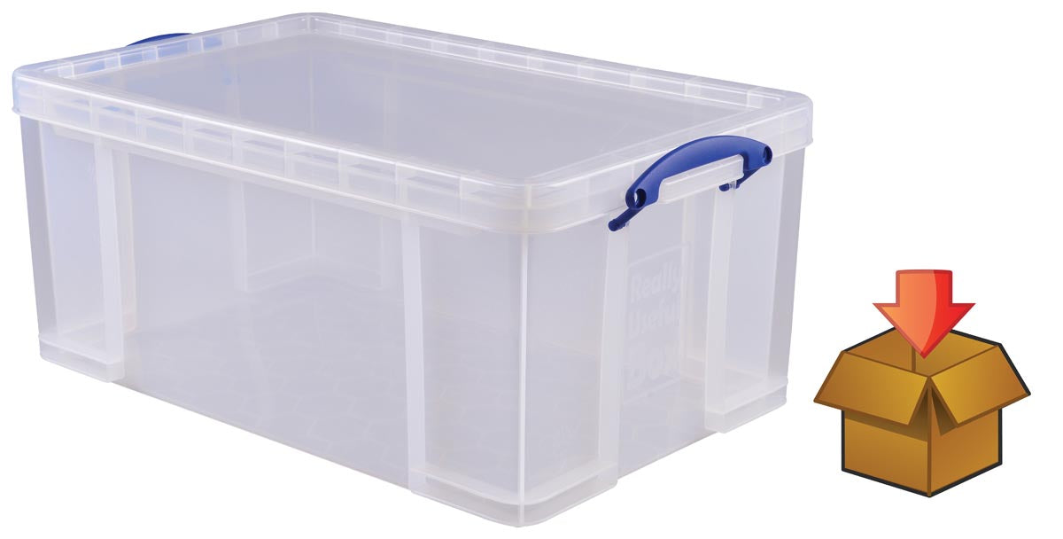 Really Useful Box doos 64 liter, transparant, individueel verpakt in karton