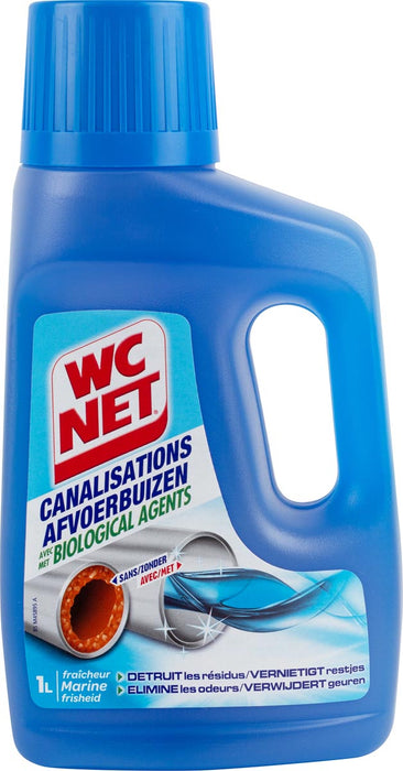 WC NET Ontstopper Afvoerbuizen, 1 liter fles met marine frisheid