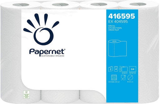 Papernet keukenrol, 2-laags, 64 vellen, pak van 4 rollen 8 stuks, OfficeTown