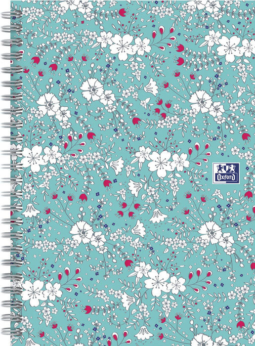 Oxford Floral hardcover spiraalschrift, ft B5, 60 vel, gelijnd, turkoois 5 stuks, OfficeTown