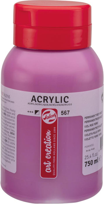 Talens Art Creation acrylverf 750 ml flacon, permanent rood violet met snel drogende en watervaste eigenschappen