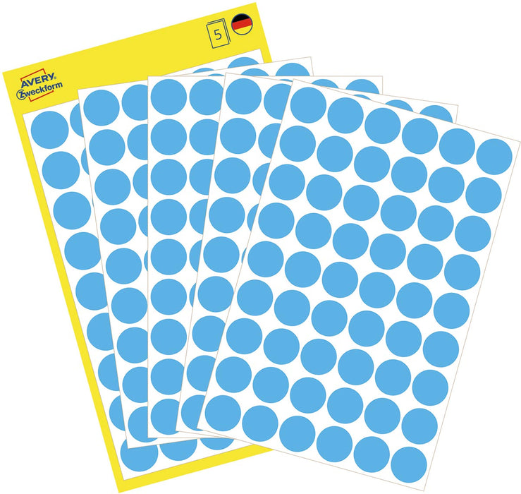 Avery Ronde etiketten 12 mm, blauw, 270 stuks permanent papier