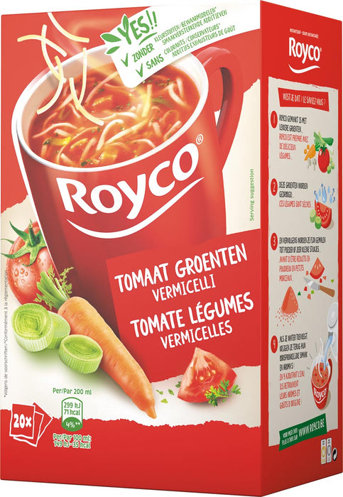 Royco Minuutsoep tomaatgroente vermicelli, doos van 20 zakjes