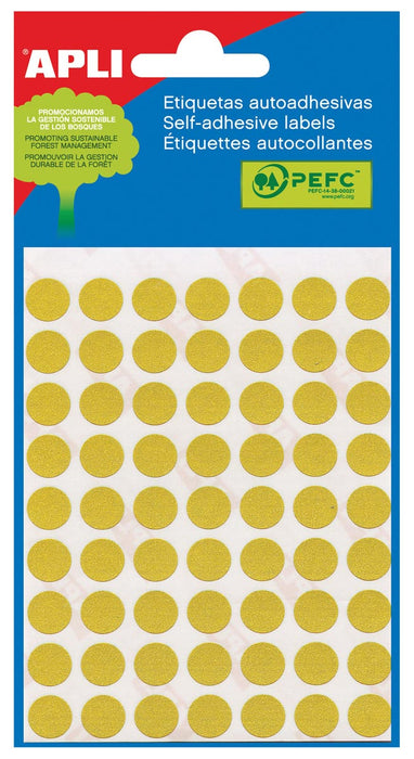 Apli ronde stickers in doosje diameter 10 mm, geel, 315 stuks, 63 per vel (2051)