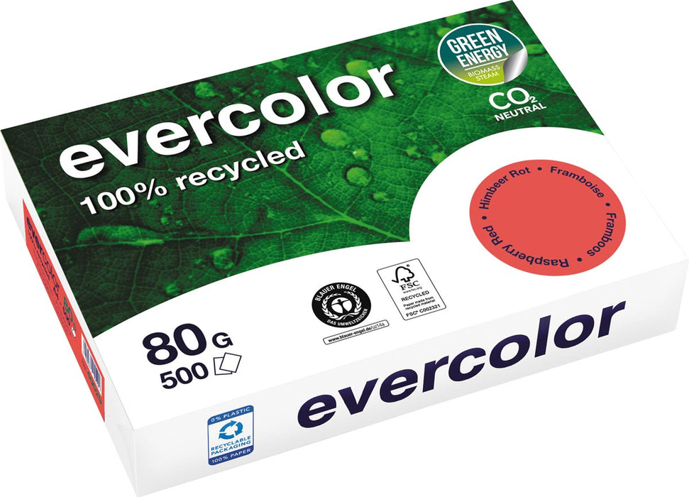 Clairefontaine Evercolor, gekleurd gerecycled papier, A4, 80 g, 500 vel, framboos 5 stuks