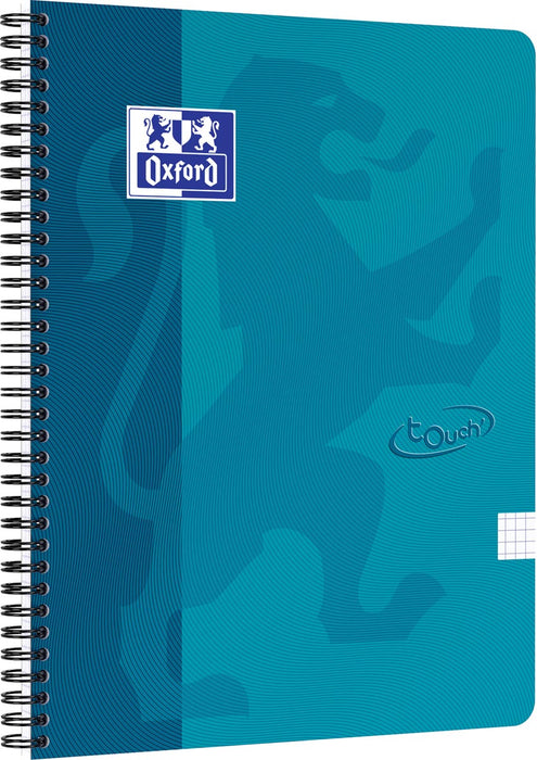 Oxford School Touch spiraalblok, formaat A4, 140 pagina's, geruit 5 mm, blauw (aqua)