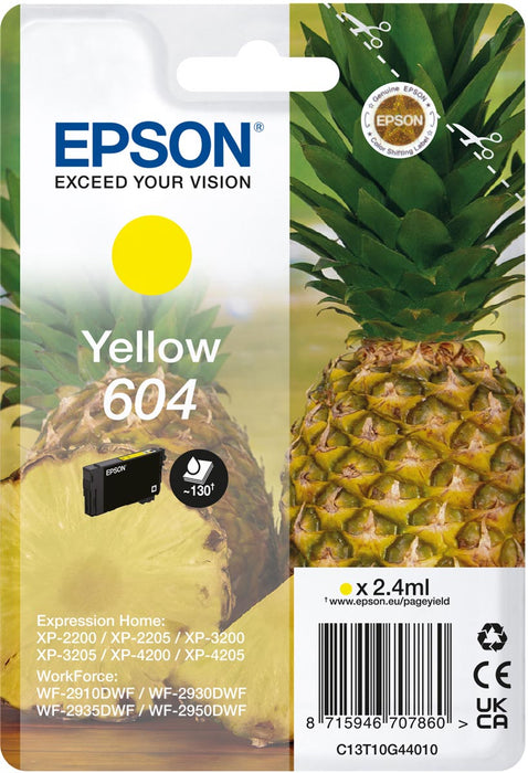 Epson inktcartridge 604, 130 pagina's, OEM C13T10G44010, geel