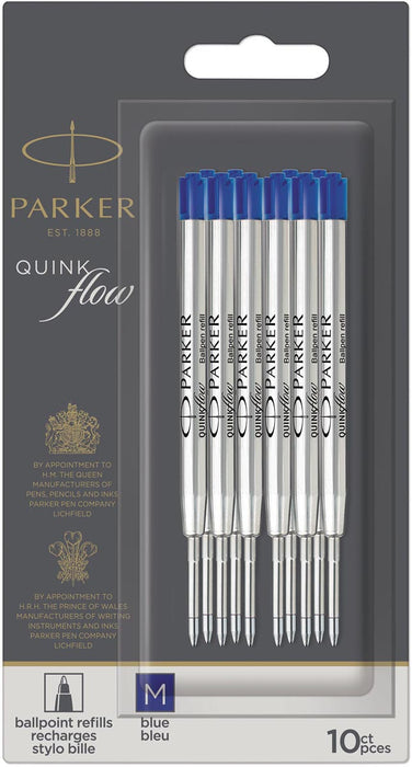 Parker Quinkflow navulling voor balpen, medium, blauw, verpakking van 10 stuks
